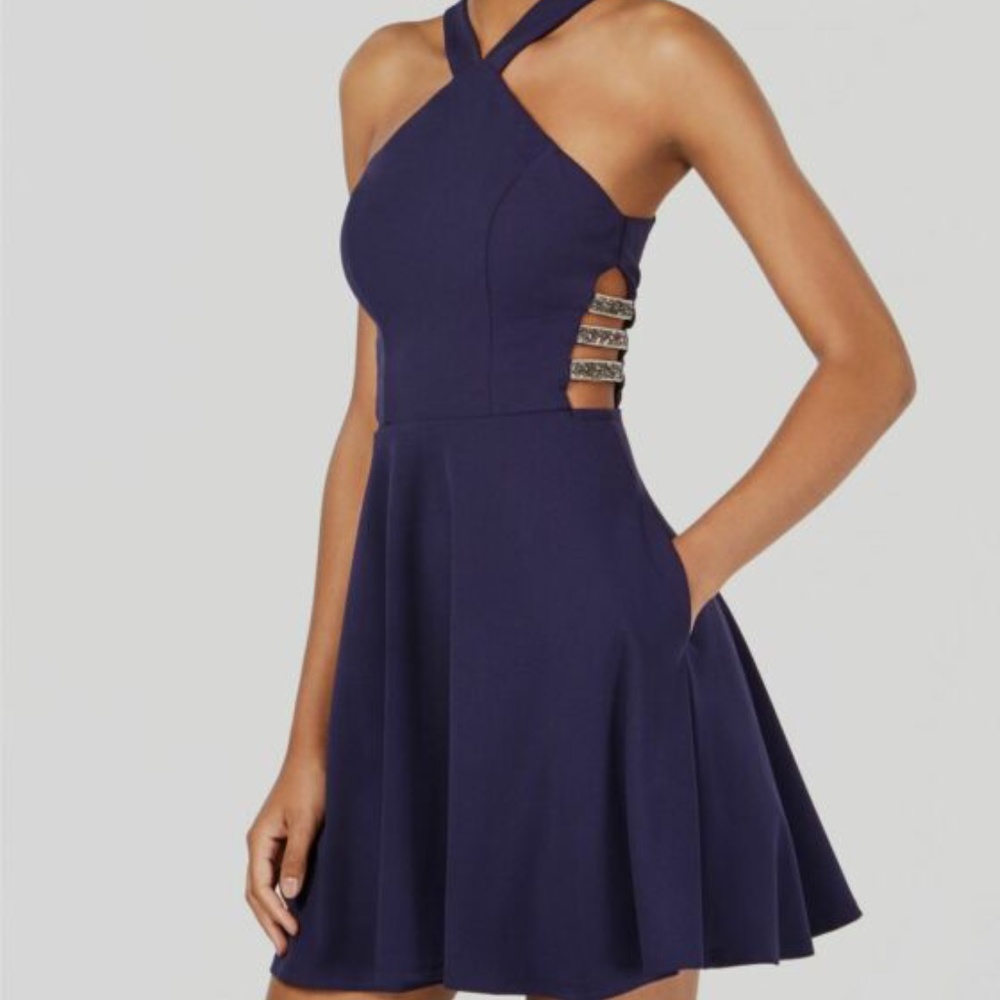 Speechless Blue Halter Fit Flare Dress